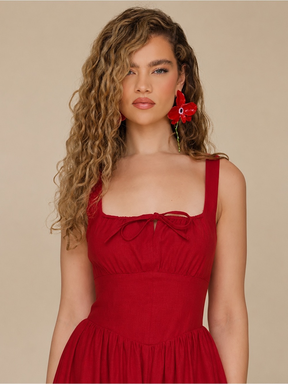 Avec Les Filles Drop Waist Bright Red Dress Size Small - Picture 3 of 9